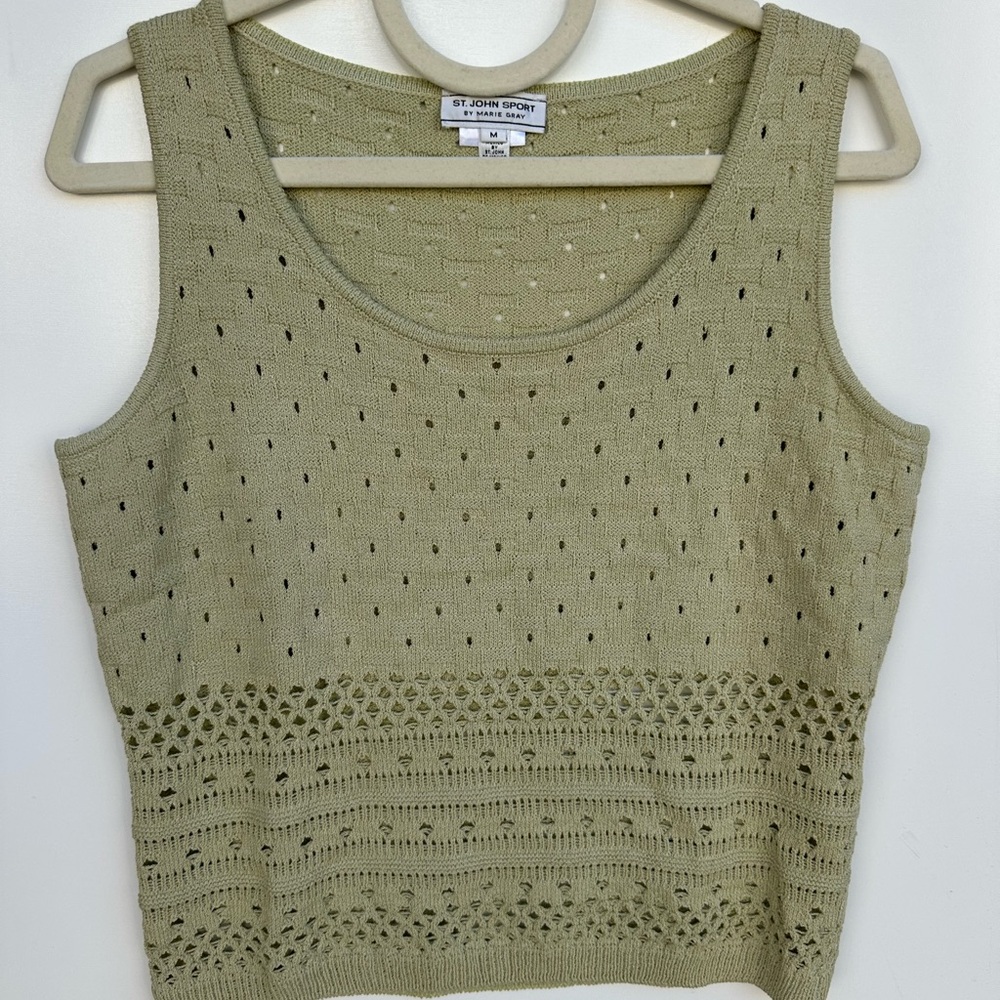St. John Olive Green Knit Tank Top